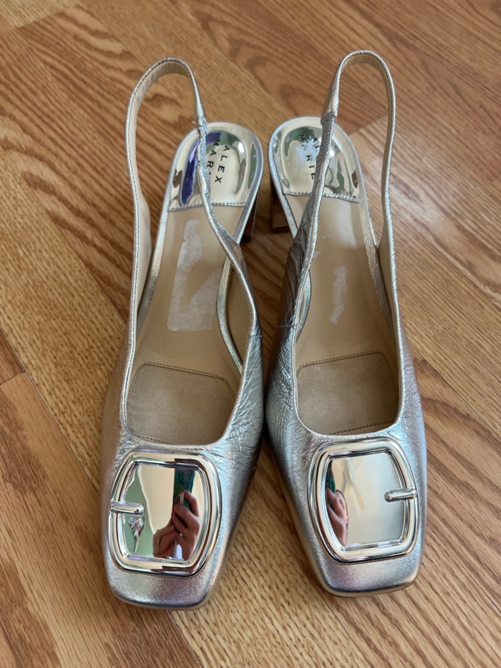 Alex Marie Sylvie Leather Slingback Pumps in Silver Size 7.5